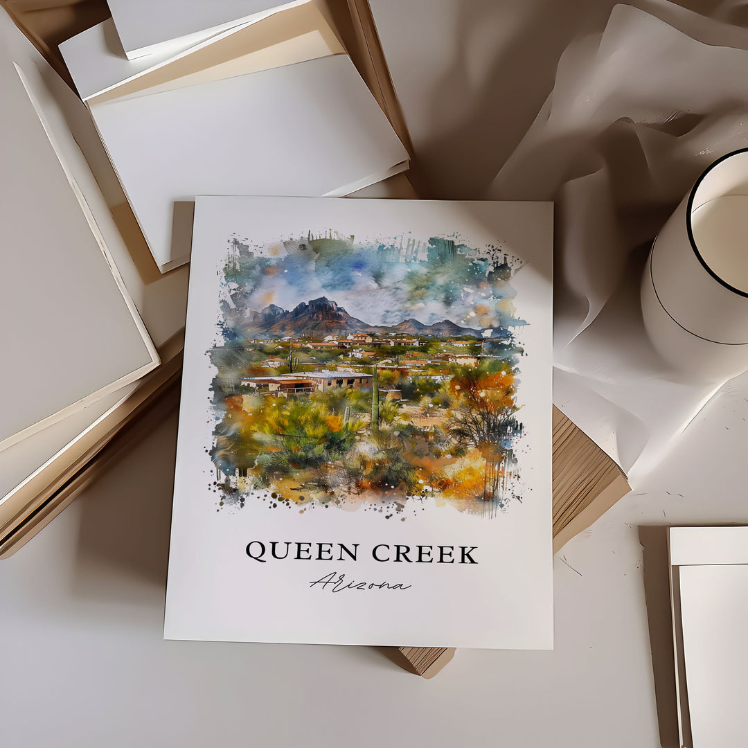 Queen Creek Arizona Art, Queen Creek Print, Queen Creek Watercolor, Queen Creek AZ Gift, Travel Poster, Housewarming Gift
