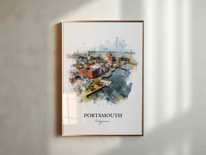 Portsmouth VA Wall Art, Portsmouth Print, Virginia Watercolor Art, Norfolk VA Gift, Travel Print, Travel Poster, Housewarming Gift