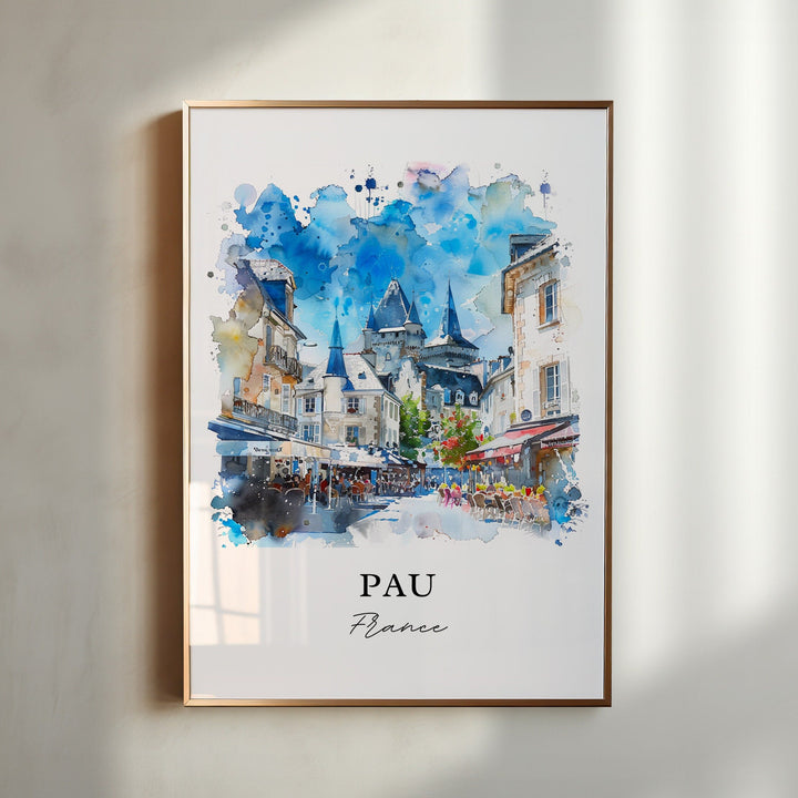 Pau France Wall Art, Pau Print, Pyrenees Watercolor, Pau France Art Gift,