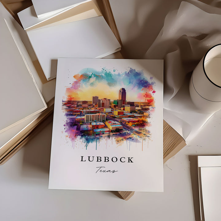 Lubbock watercolor travel art - Texas, Lubbock print, Wedding gift, Birthday present, Custom Text, Perfect Gift