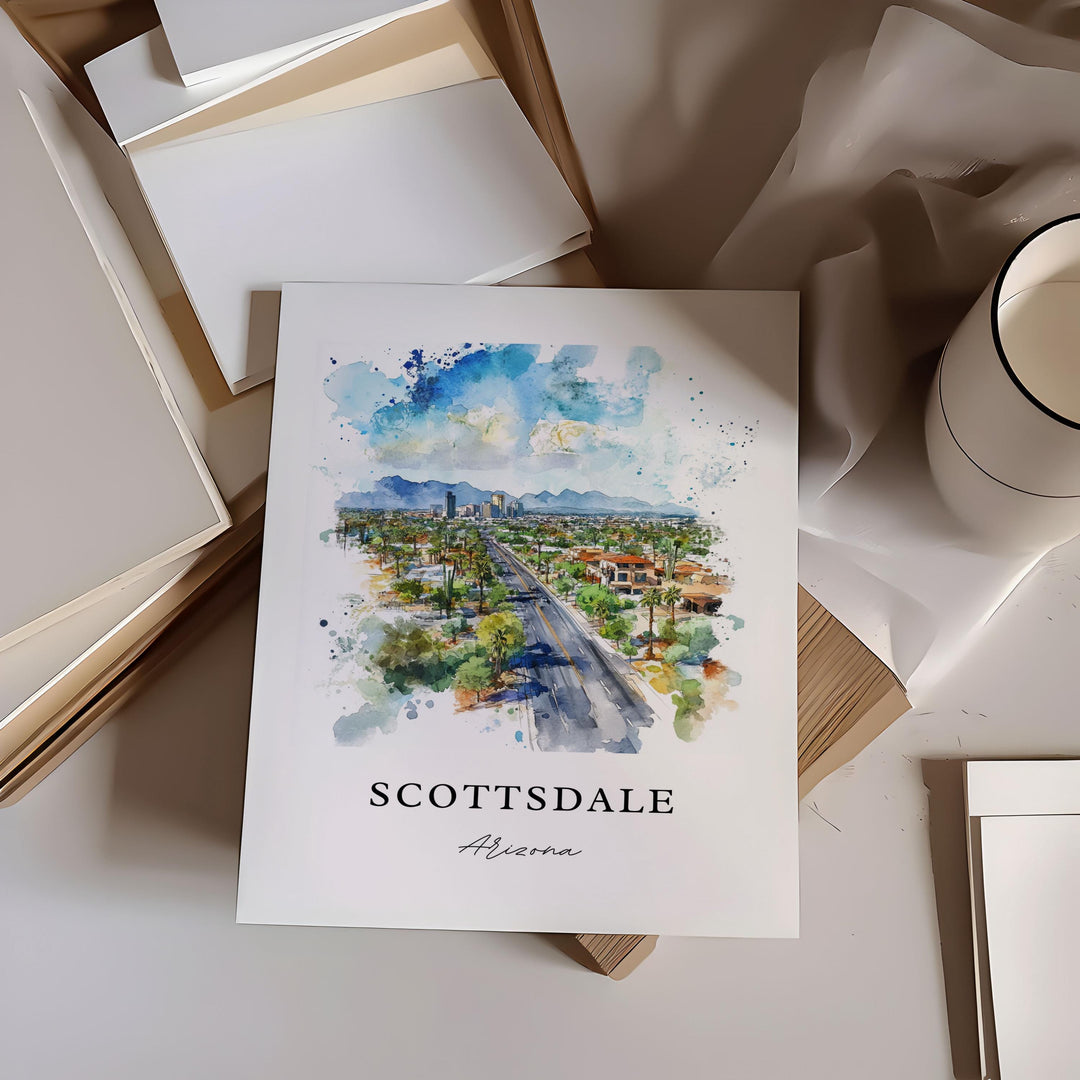 Scottsdale AZ Wall Art, Scottsdale Print, Scottsdale Watercolor Art, Scottsdale Arizona Gift,