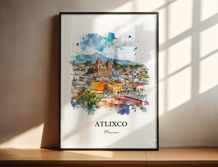 Atlixco Mexico Wall Art, Popocatépetl Volcano Print, Mexico Watercolor, Atlixco Mexico Gift, Travel Print, Travel Poster, Housewarming Gift