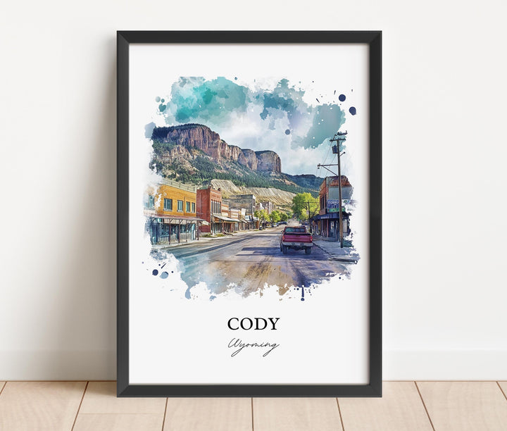 Cody Wyoming Wall Art, Cody WY Print, Yellowstone Watercolor Art, Cody WY Gift, Travel Print, Travel Poster, Housewarming Gift