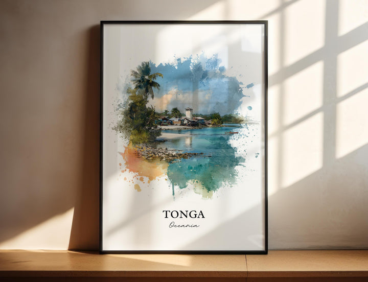 Tonga Wall Art, Tonga Print, Tonga Island Watercolor Art, Tonga Gift, Travel Print, Travel Poster, Housewarming Gift