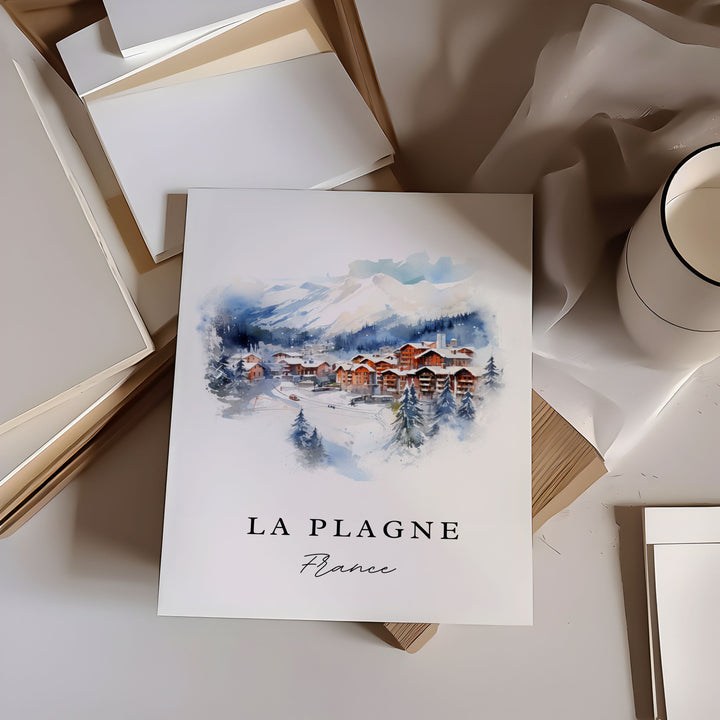 La Plagne Wall Art, La Plagne France Print, La Plagne Watercolor Art, French Alps Art Gift,