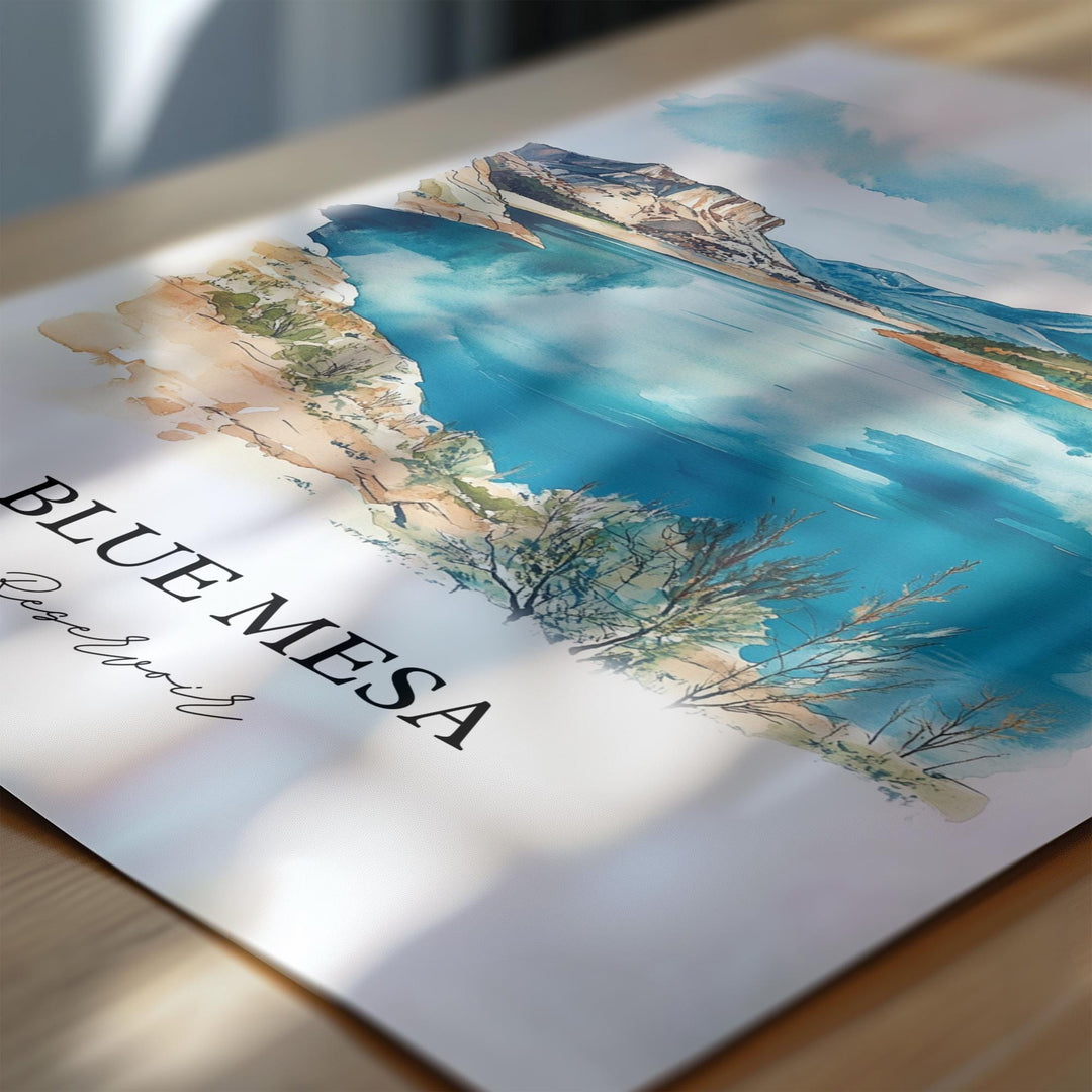 Blue Mesa Reservoir Art, Gunnison Print, Colorado Watercolor Art, Blue Mesa Reservoir Gift, Travel Print, Travel Poster, Housewarming Gift
