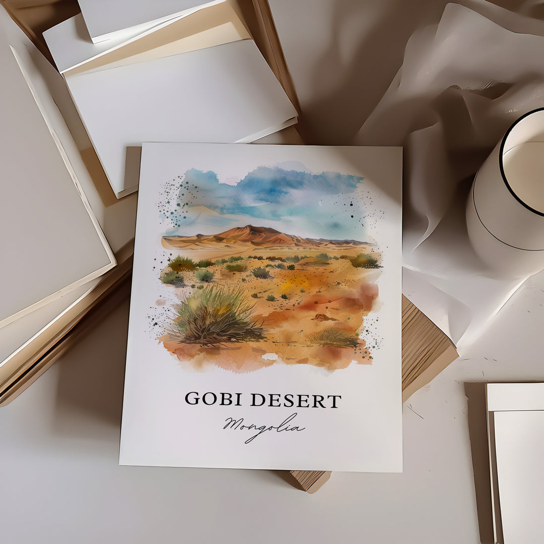 Gobi Desert Wall Art, Gobi Desert Print, Mongolia Watercolor, Gobi Desert Gift,