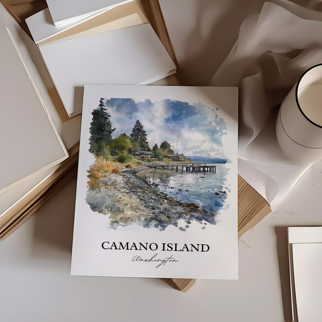Camano Island Wall Art, Camano WA Print, Washington Watercolor Art, Camano Island Gift, Travel Print, Travel Poster, Housewarming Gift