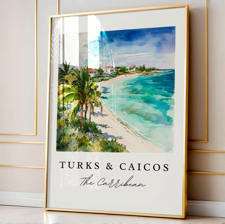 Turks and Caicos watercolor travel art - Caribbean Wall Art, Turks and Caicos print, Wedding gift, Birthday present, Perfect Gift