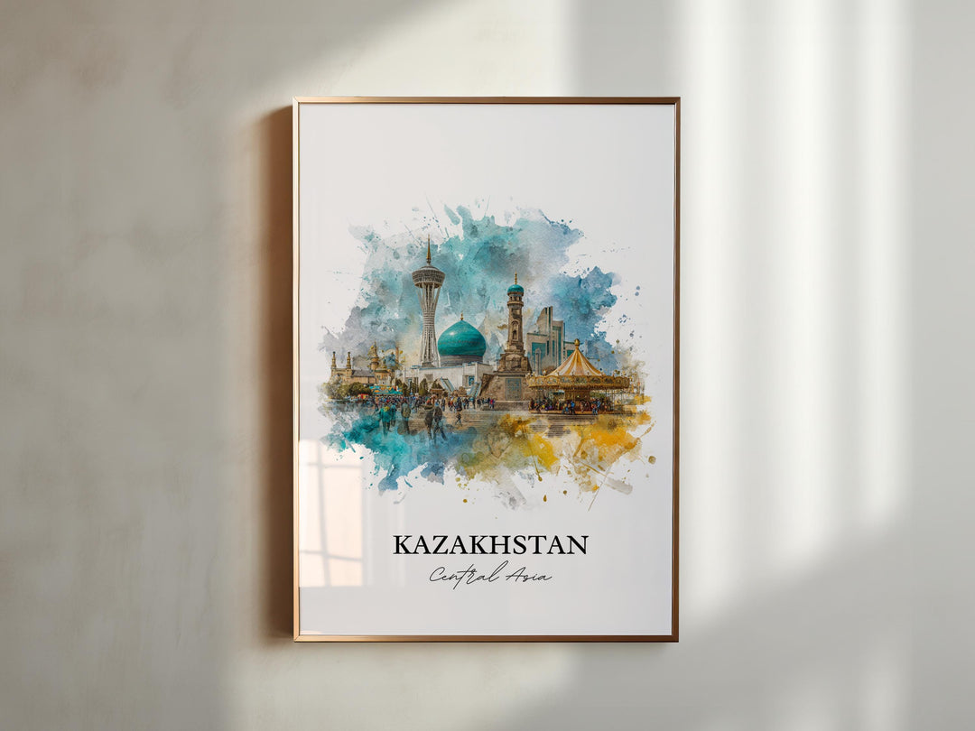 Kazakhstan Wall Art, Kazakhstan Print, Kazakhstan Watercolor Art, Kazakhstan Country Gift, Travel Print, Travel Poster, Housewarming Gift