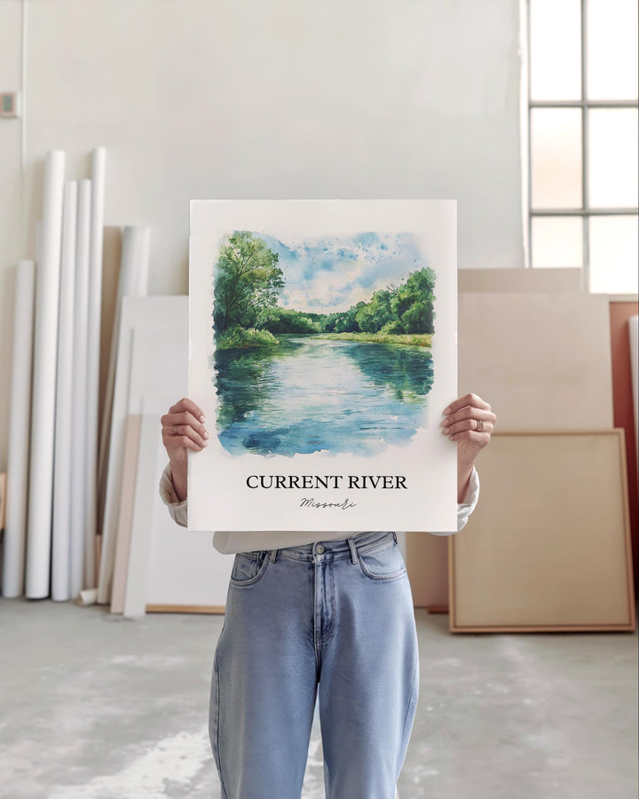 Current River Wall Art, Ozarks Print, Missouri Watercolor Art, Current River MO Gift, Travel Print, Travel Poster, Housewarming Gift