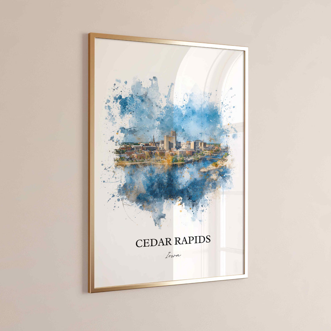 Cedar Rapids Wall Art, Cedar Rapids Print, Cedar Rapids Watercolor, Cedar Rapids Iowa Gift, Travel Print, Travel Poster, Housewarming Gift