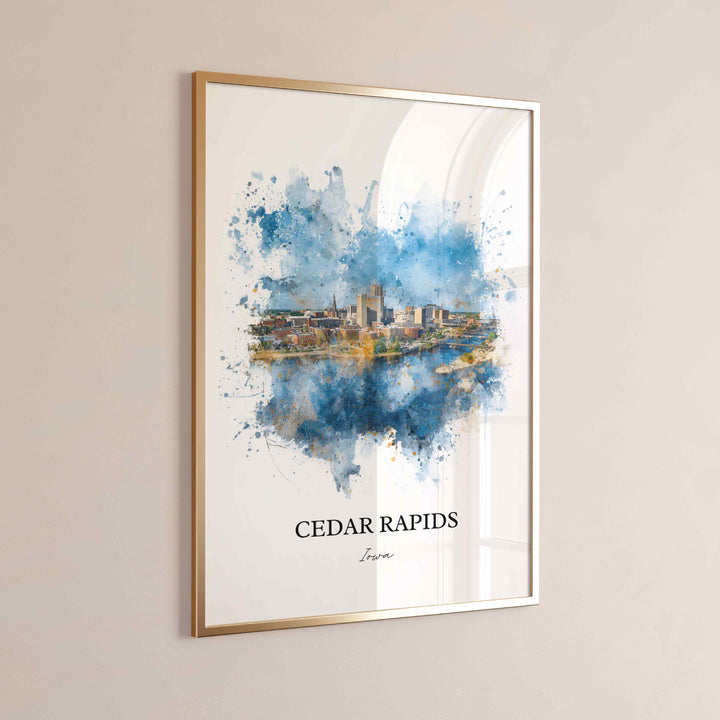 Cedar Rapids Wall Art, Cedar Rapids Print, Cedar Rapids Watercolor, Cedar Rapids Iowa Gift, Travel Print, Travel Poster, Housewarming Gift