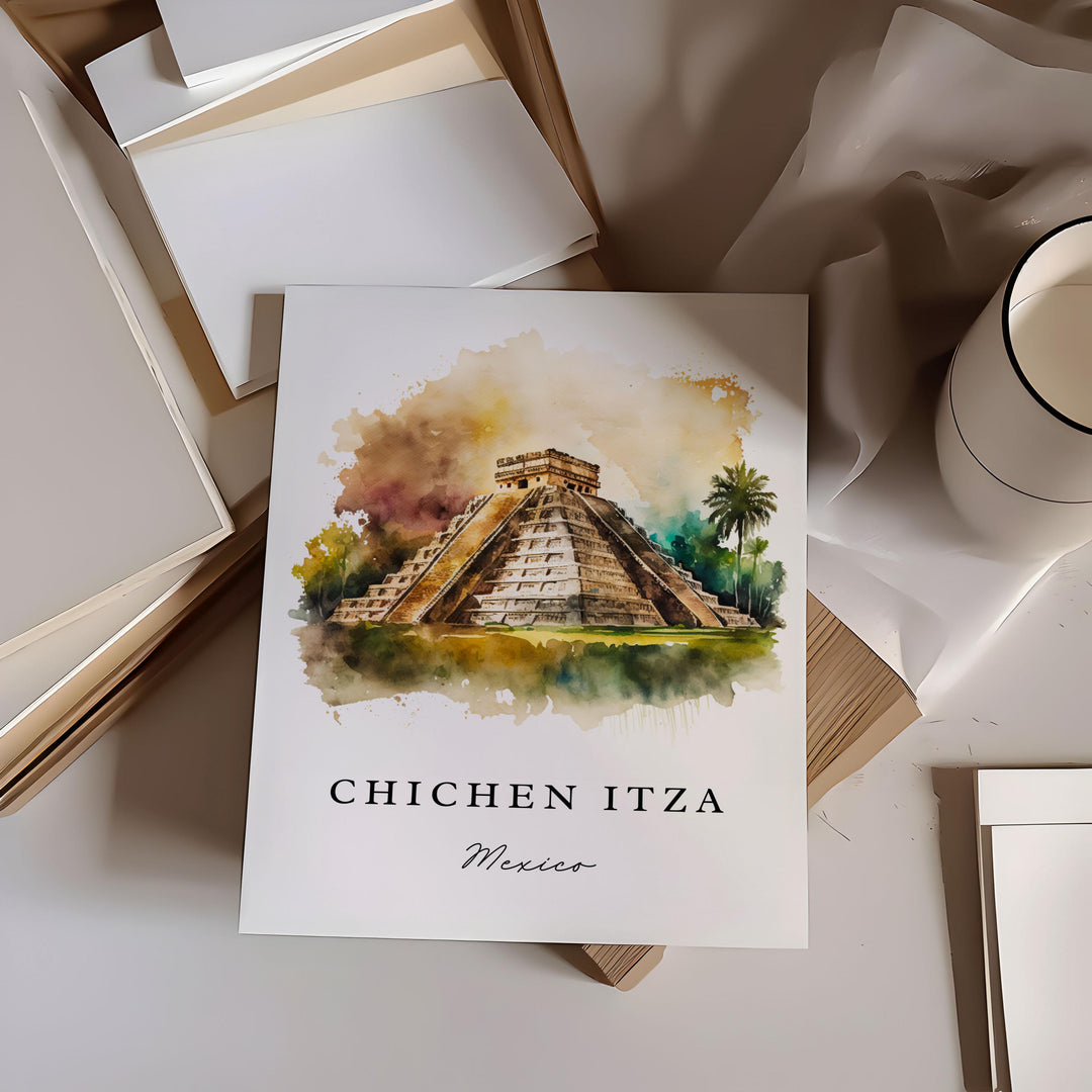 Chichen Itza wall art - Mexico, Chichen Itza poster, Chichen Itza MX Wedding gift, Birthday present, Custom Text, Personalised Gift