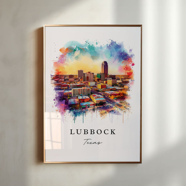 Lubbock watercolor travel art - Texas, Lubbock print, Wedding gift, Birthday present, Custom Text, Perfect Gift