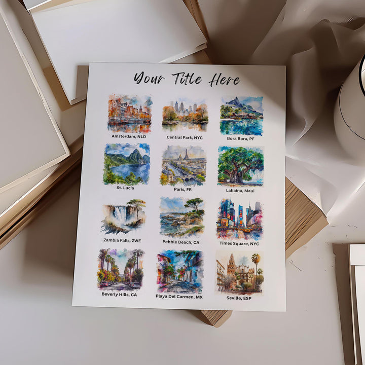 Personalized Travel Destinations Print, Study Abroad Art, Holiday Travel Lover Gift, Anniversary Gift, Birthday Gift, Custom Travel Artwork