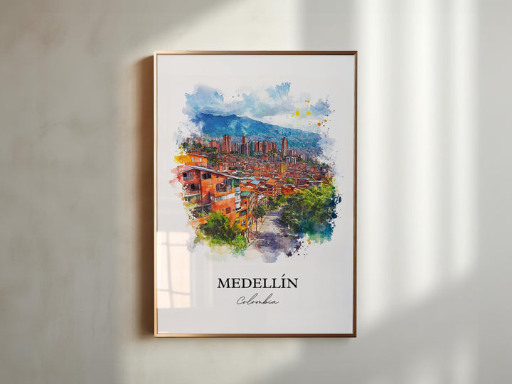 Medellín Wall Art, Medellín Skyline Print, Medellín Colombia Watercolor Art, Colombia Gift, Travel Print, Travel Poster, Housewarming Gift