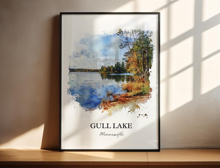 Gull Lake MN Wall Art, Cass County Print, Minnesota Watercolor Art, Gull Lake MN Gift, Travel Print, Travel Poster, Housewarming Gift