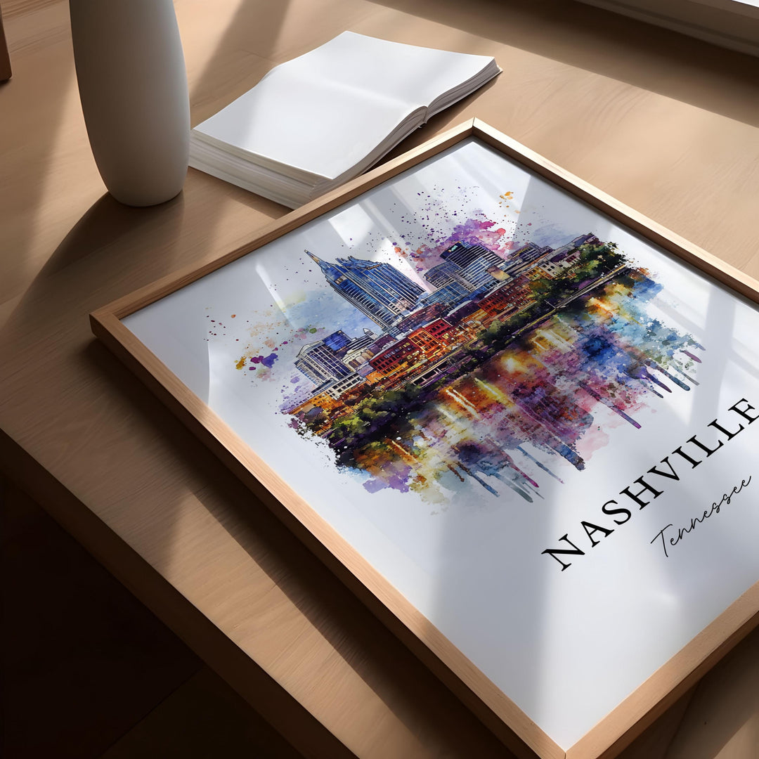 Nashville TN Wall Art, Nashville Print, Nashville Watercolor Art, Nashville Tennessee Gift,
