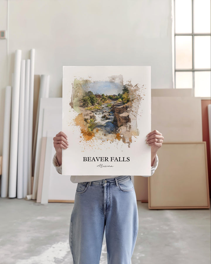 Beaver Falls Wall Art, Supai Print, Arizona Watercolor Art, Beaver Falls AZ Gift, Travel Print, Travel Poster, Housewarming Gift