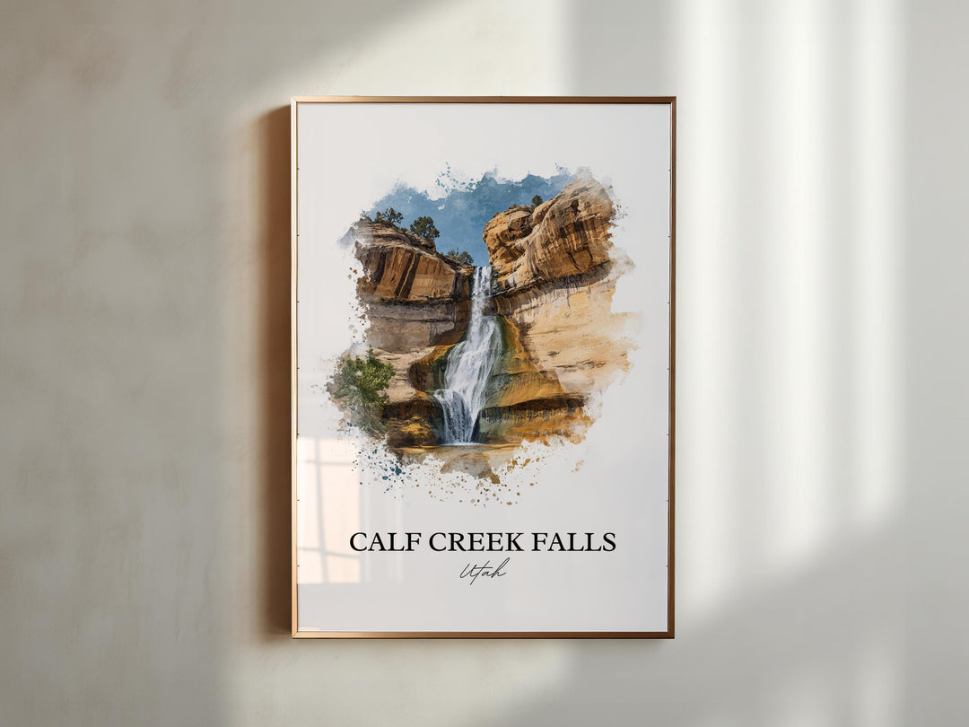 Calf Creek Falls Wall Art, Boulder UT Print, Utah Watercolor Art, Calf Creek Falls Gift, Travel Print, Travel Poster, Housewarming Gift