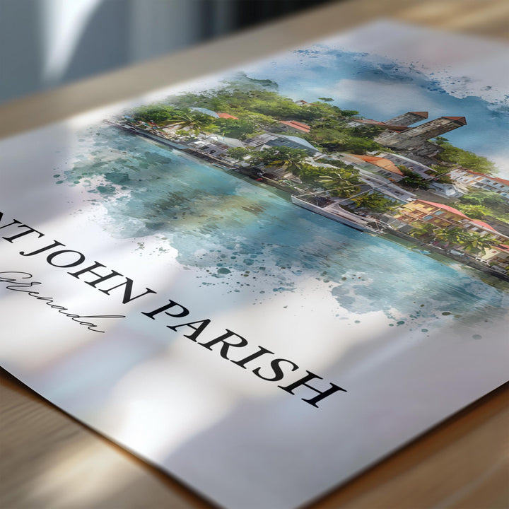 Saint John Parish Wall Art, Grenada Print, Grenada Watercolor, Grenada Gift, Grenada Travel Print, Travel Poster, Housewarming Gift