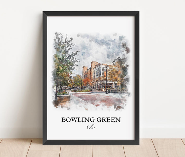 Bowling Green Wall Art, Wood County OH Print, Ohio Watercolor Art, Bowling Green OH Gift, Travel Print, Travel Poster, Housewarming Gift
