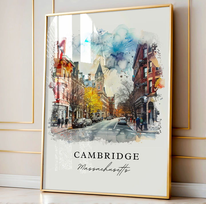 Cambridge Mass Wall Art, Cambridge MA Print, Massachusetts Wall Art, Cambridge Gift, Travel Poster, Travel Gift, Housewarming Gift