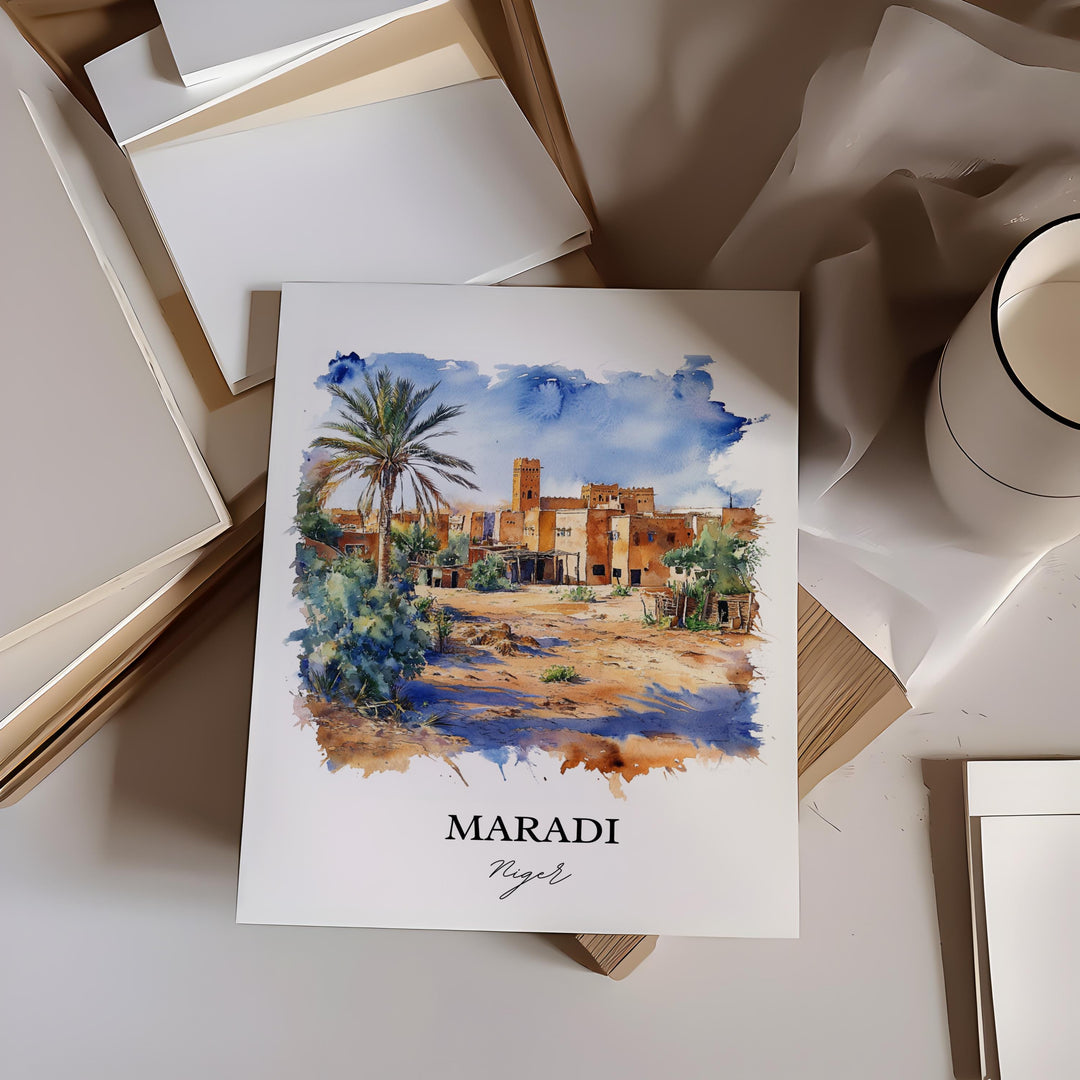 Maradi Niger Wall Art, Niger Print, Niger Watercolor Art, Maradi Niger Gift, Travel Print, Travel Poster, Housewarming Gift