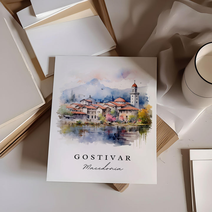 Gostivar Wall Art, Gostivar Print, Macedonia Watercolor Art, Gostivar Macedonia Gift,