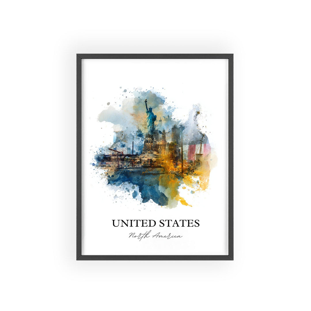 United States Art, United States Print, USA Watercolor Art, United States of America Gift, Travel Print, Travel Poster, Housewarming Gift