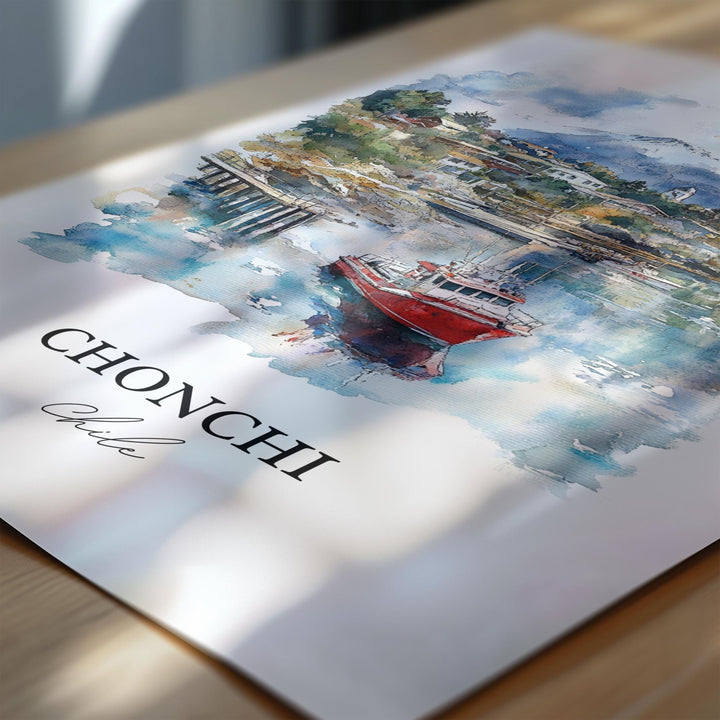 Chonchi Chile Wall Art, Chonchi Chile Print, Chile Watercolor Art, Chonchi Chile Gift, Travel Print, Travel Poster, Housewarming Gift