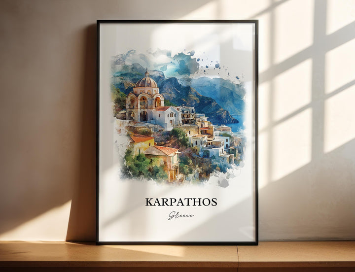 Karpathos Greece Wall Art, Dodecanese Islands Print, Greece Watercolor Art, Karpathos Gift, Travel Print, Travel Poster, Housewarming Gift