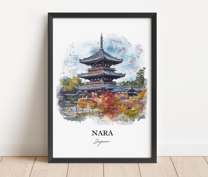 Nara Wall Art, Honshu Japan Print, Japan Watercolor Art, Nara Japan Gift, Travel Print, Travel Poster, Housewarming Gift