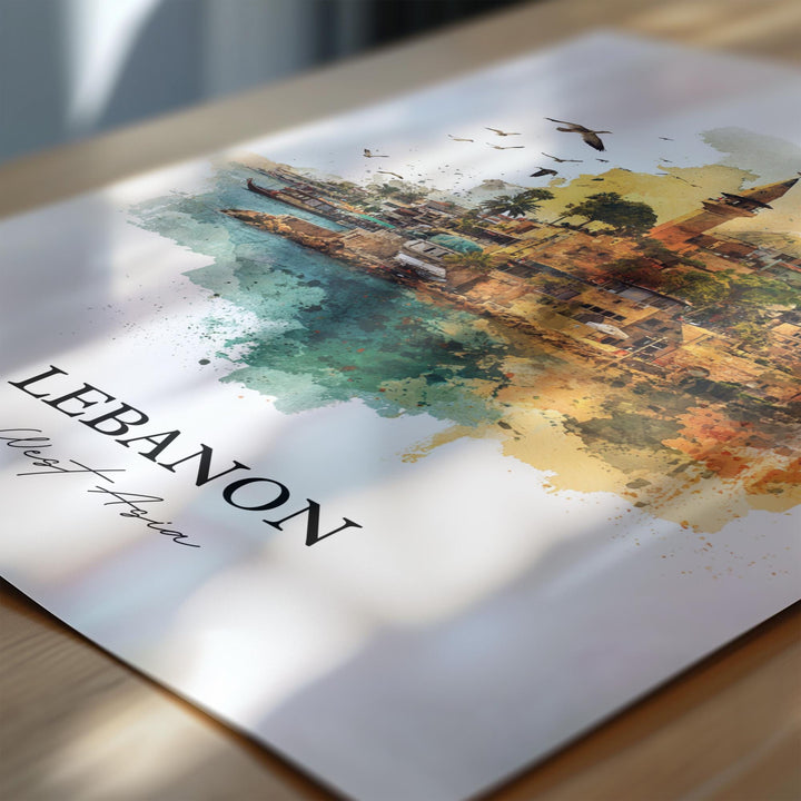 Lebanon Wall Art, Lebanon Print, Lebanon Watercolor Art, Lebanon Country Gift, Travel Print, Travel Poster, Housewarming Gift