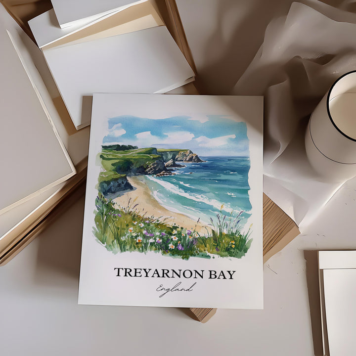 Treyarnon Bay Wall Art, St Merryn England Print, Padstow Watercolor Art, Treyarnon Bay Gift, Travel Print, Travel Poster, Housewarming Gift