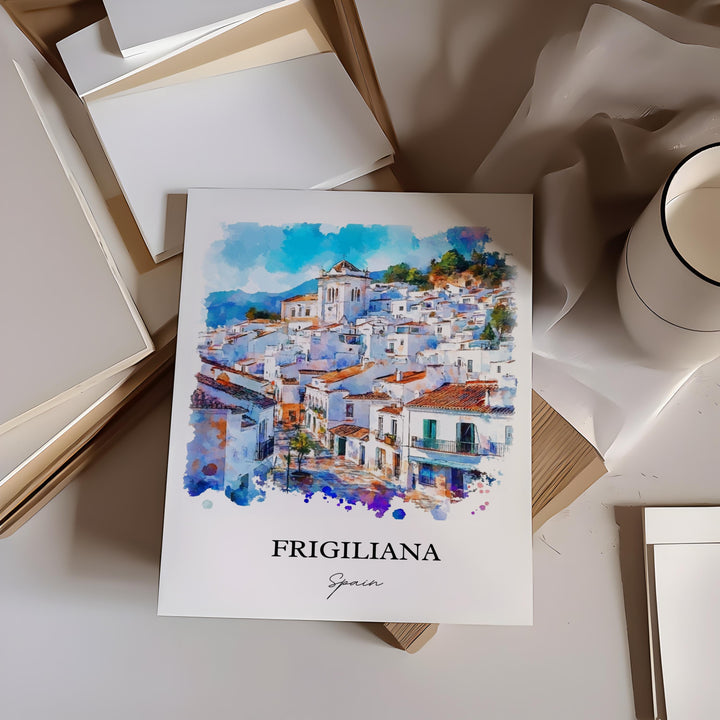 Frigiliana Wall Art, Southern Spain Print, Spain Watercolor Art, Frigiliana Gift, Travel Print, Travel Poster, Housewarming Gift