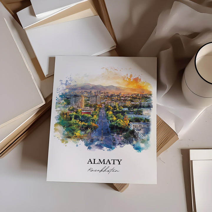 Almaty Wall Art, Kazakhstan Print, Almaty Kazakhstan Watercolor Art, Almaty Gift, Travel Print, Travel Poster, Housewarming Gift