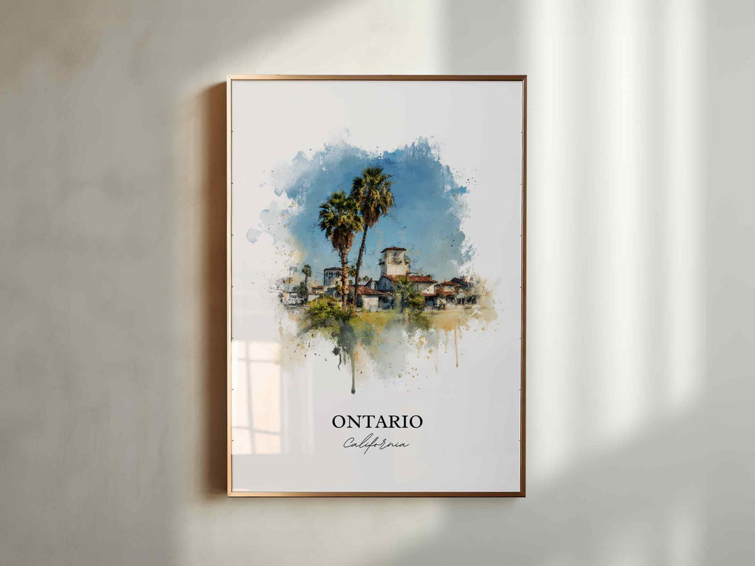 Ontario California Wall Art, Ontario CA Print, Los Angeles Watercolor Art, Los Angeles Gift, Travel Print, Travel Poster, Housewarming Gift