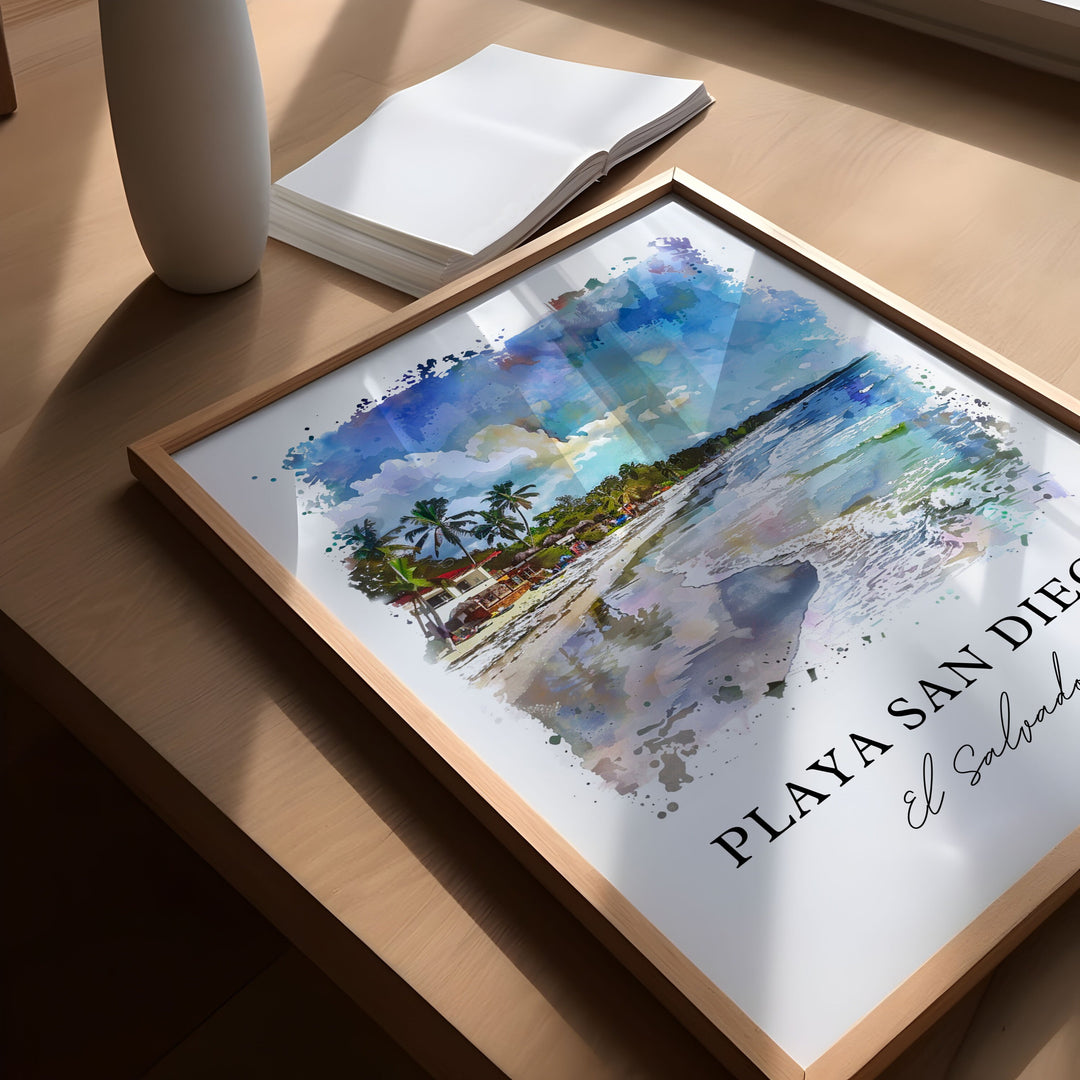 Playa San Diego, El Salvador – Watercolor Art Print