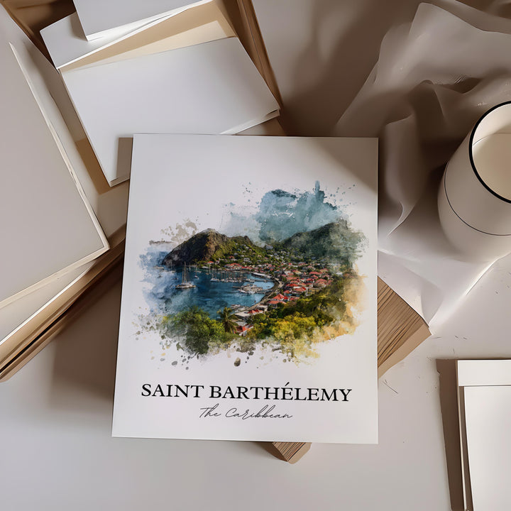 St. Barts Wall Art, St. Barts Print, St. Barts Watercolor Art, Caribbean Gift, Travel Print, Travel Poster, Housewarming Gift