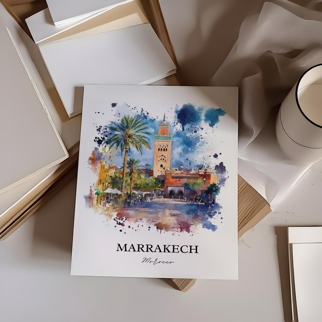 Marrakech Wall Art, Marrakech Print, Morocco Watercolor Art, Marrakech Gift, Travel Print, Travel Poster, Housewarming Gift