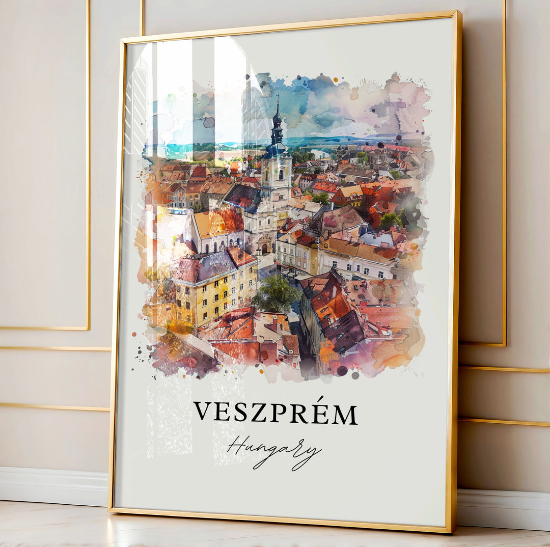 Veszprem Wall Art, Veszprem Hungary Print, Veszprem Watercolor, Veszprem Gift,