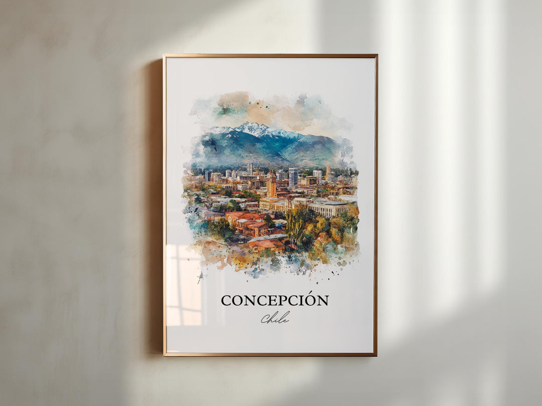 Concepción Chile Wall Art, Chile Travel Print, Chile Watercolor Art, Concepción Gift, Travel Print, Travel Poster, Housewarming Gift