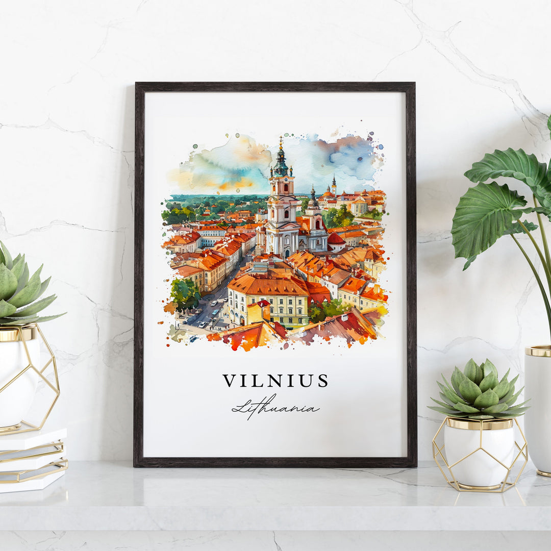 Vilnius watercolor travel art - Lithuania, Vilnius print, Wedding gift, Birthday present, Custom Text, Perfect Gift