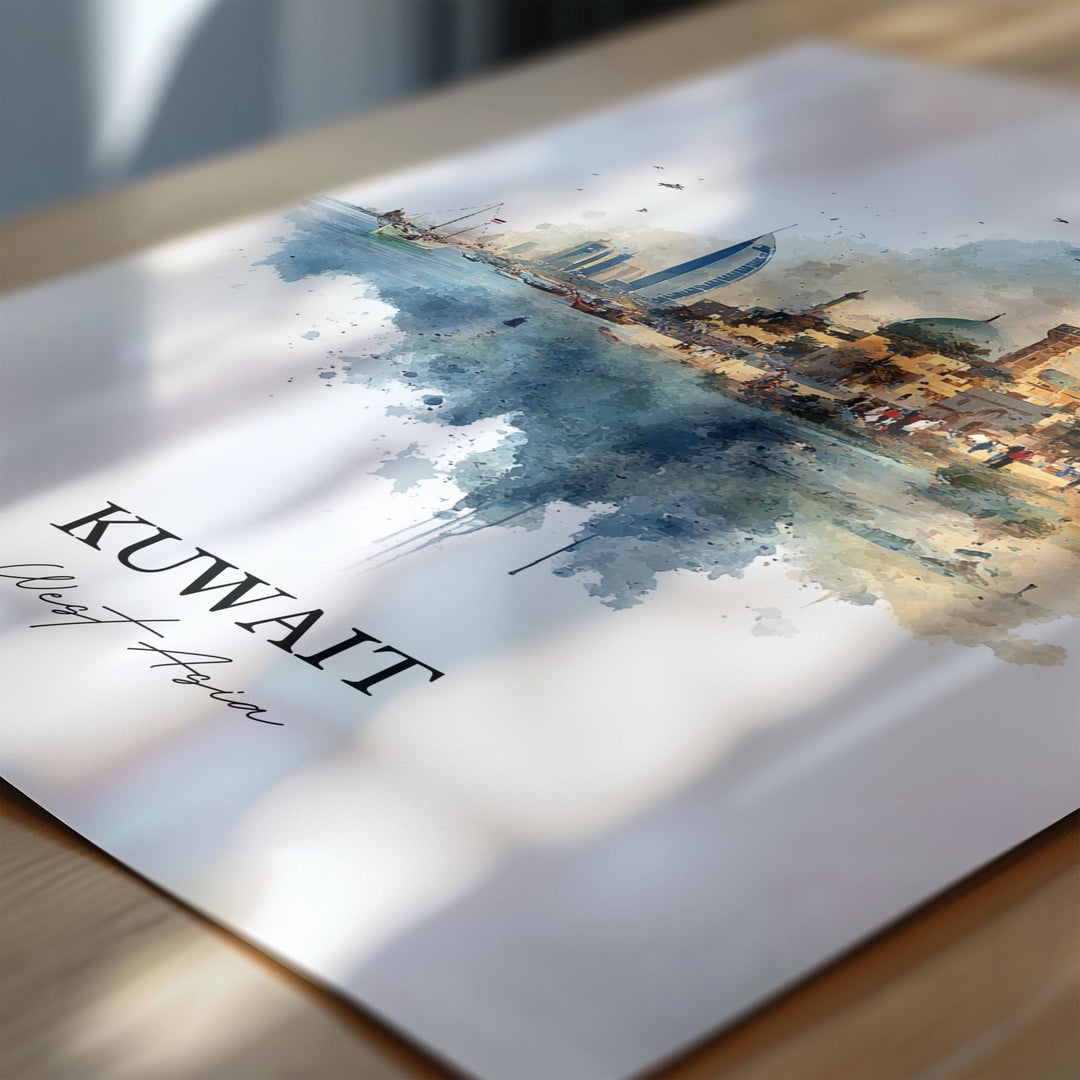 Kuwait Wall Art, Kuwait Print, Kuwait Watercolor Art, Kuwait Gift, Travel Print, Travel Poster, Housewarming Gift