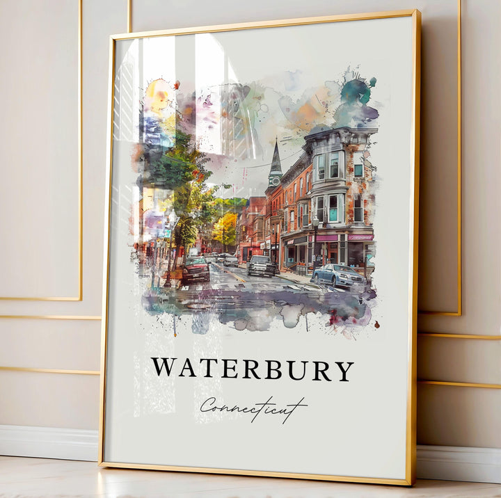 Waterbury CT Wall Art, Waterbury Print, Waterbury Watercolor Art, Waterbury Connecticut Gift,