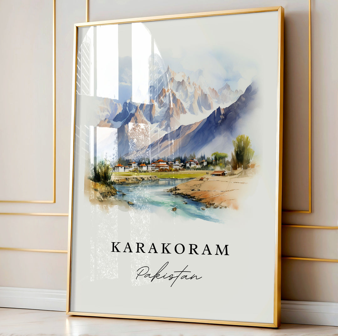 Karakoram travel art - Pakistan, Karakoram poster print, Karakoram Pakistan gift, Birthday present, Custom Text, Perfect Gift