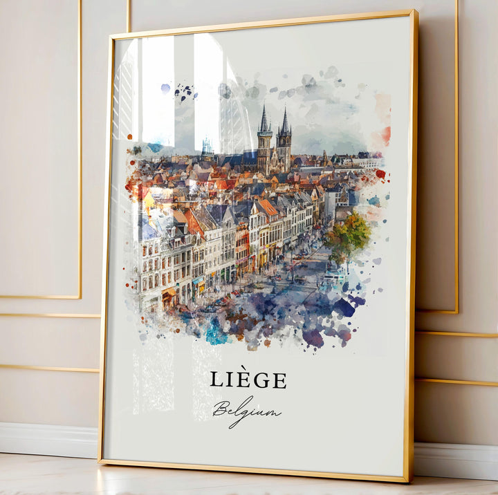 Liege Belgium Wall Art, Liege Print, Liege Watercolor Art, Liege Belgium Gift,