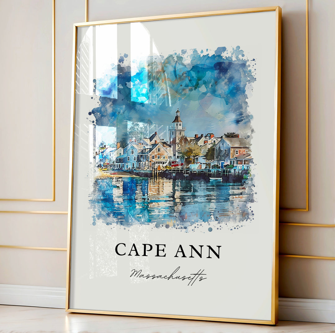 Cape Ann Wall Art, Cape Ann MA Print, Rockport Mass. Watercolor Art, Gloucester MA. Gift, Travel Poster, Housewarming Gift